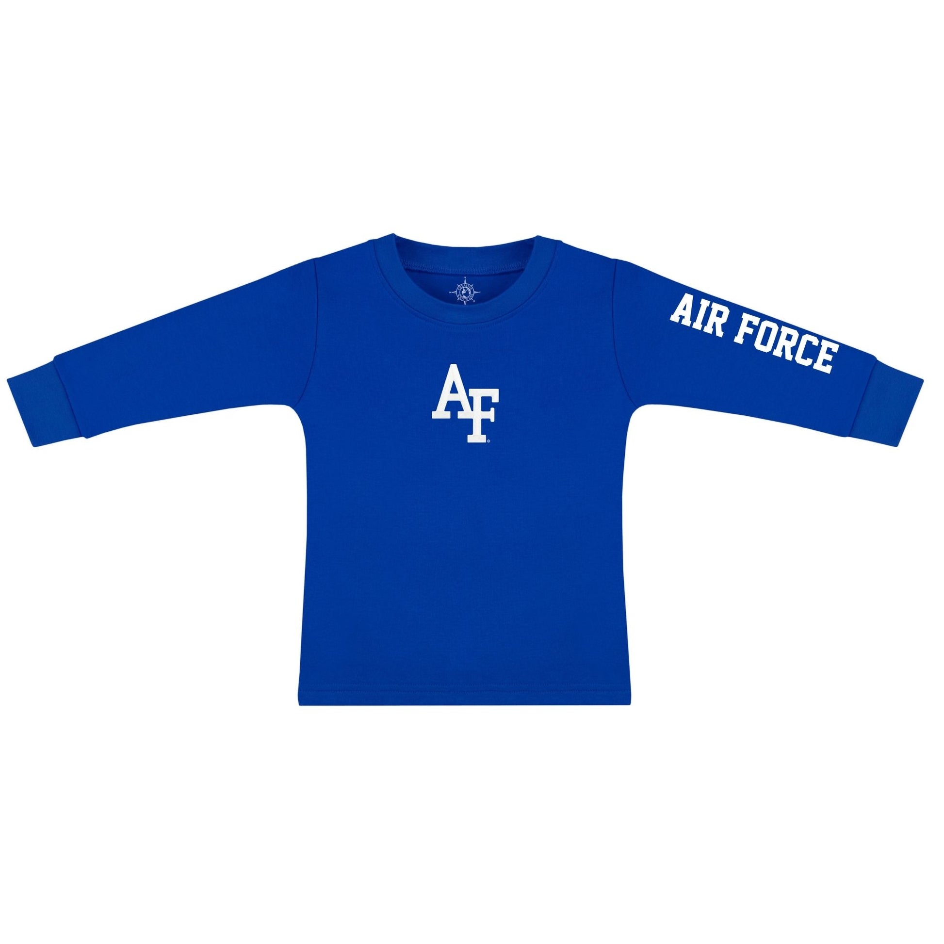 Air Force youth Flightline long sleeve tee in royal blue with AF logo on chest and Air Force sleeve graphic