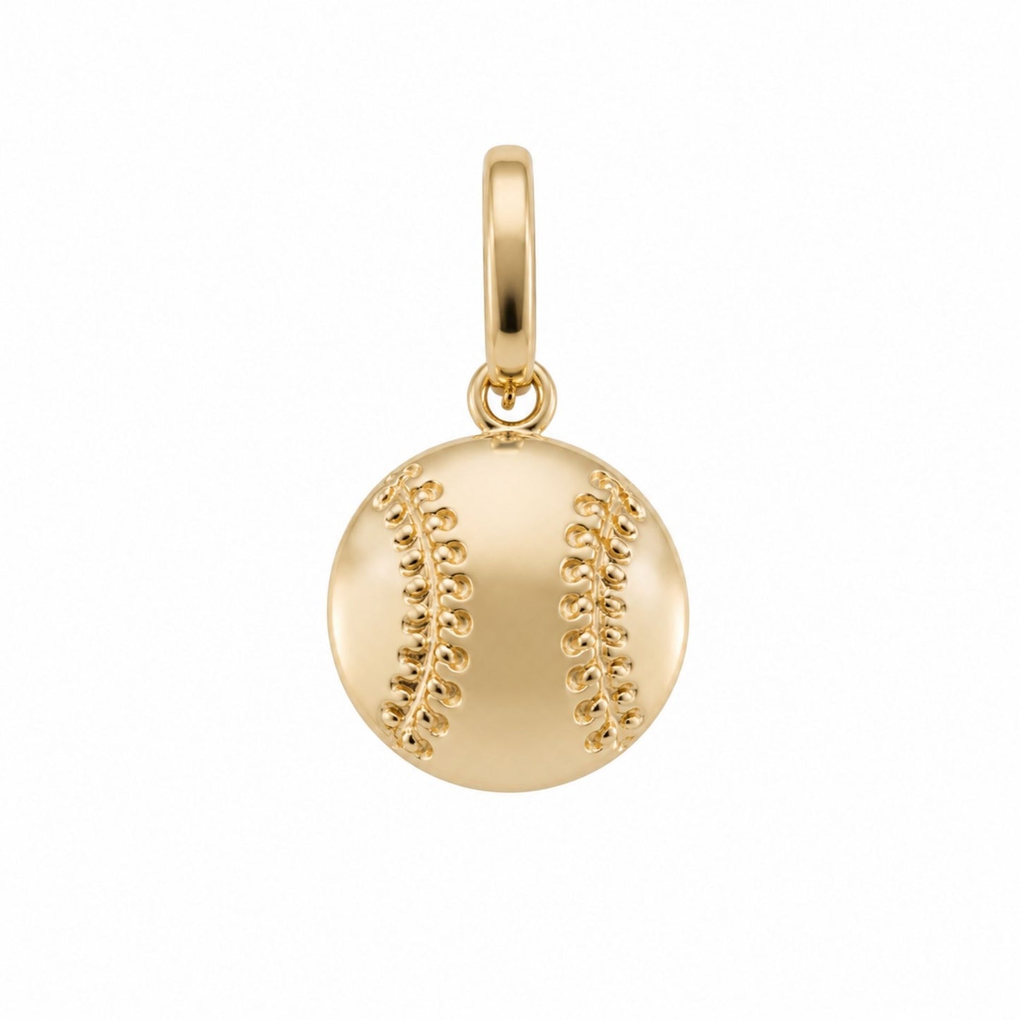 18k gold-plated baseball charm with raised stitching and chain clasp