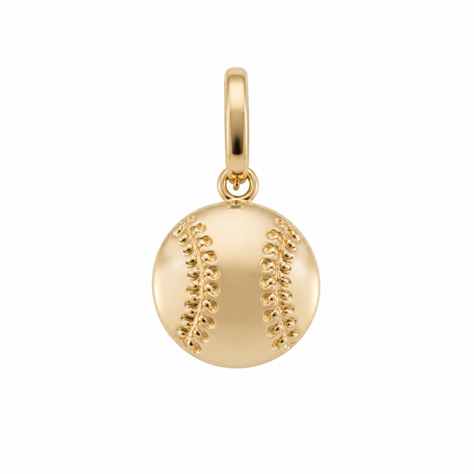 18k gold-plated baseball charm with raised stitching and chain clasp