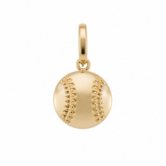 18k gold-plated baseball charm with raised stitching and chain clasp