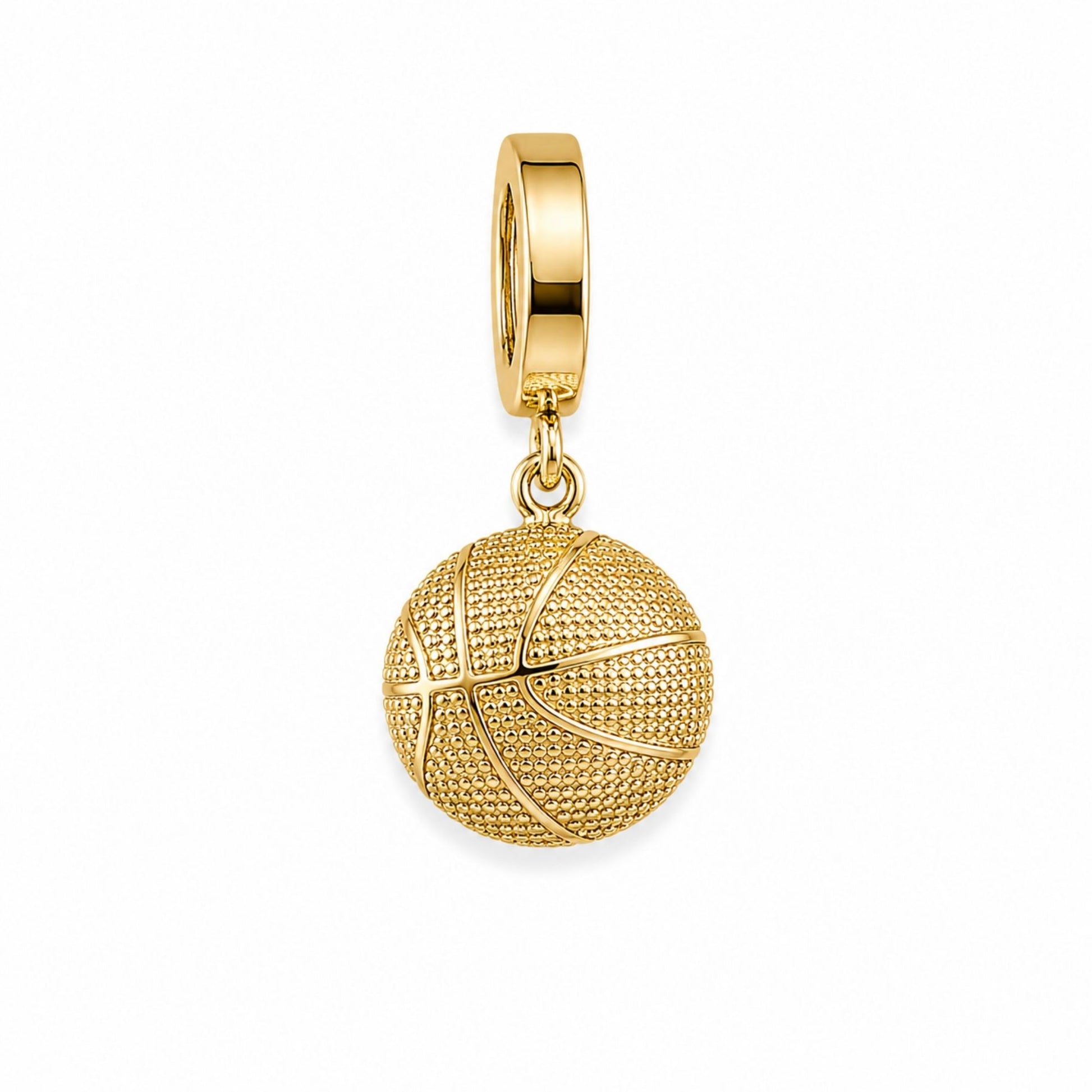 18k gold-plated basketball charm with textured details and chain clasp