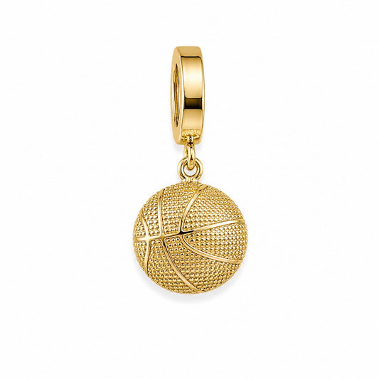 18k gold-plated basketball charm with textured details and chain clasp