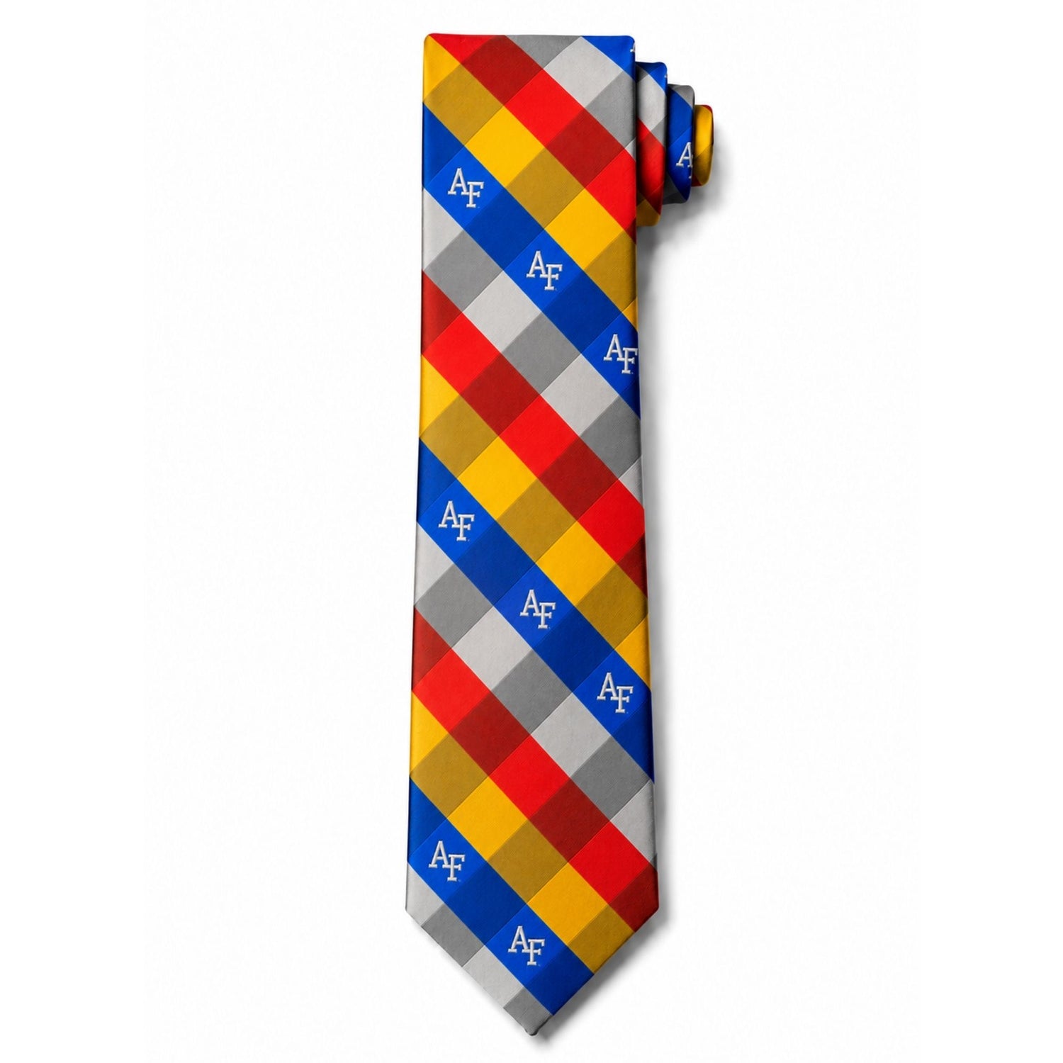 Class Color Collection Diamond Skinny Tie featuring all four USAFA class colors in a woven diamond plaid pattern with repeating AF logos.