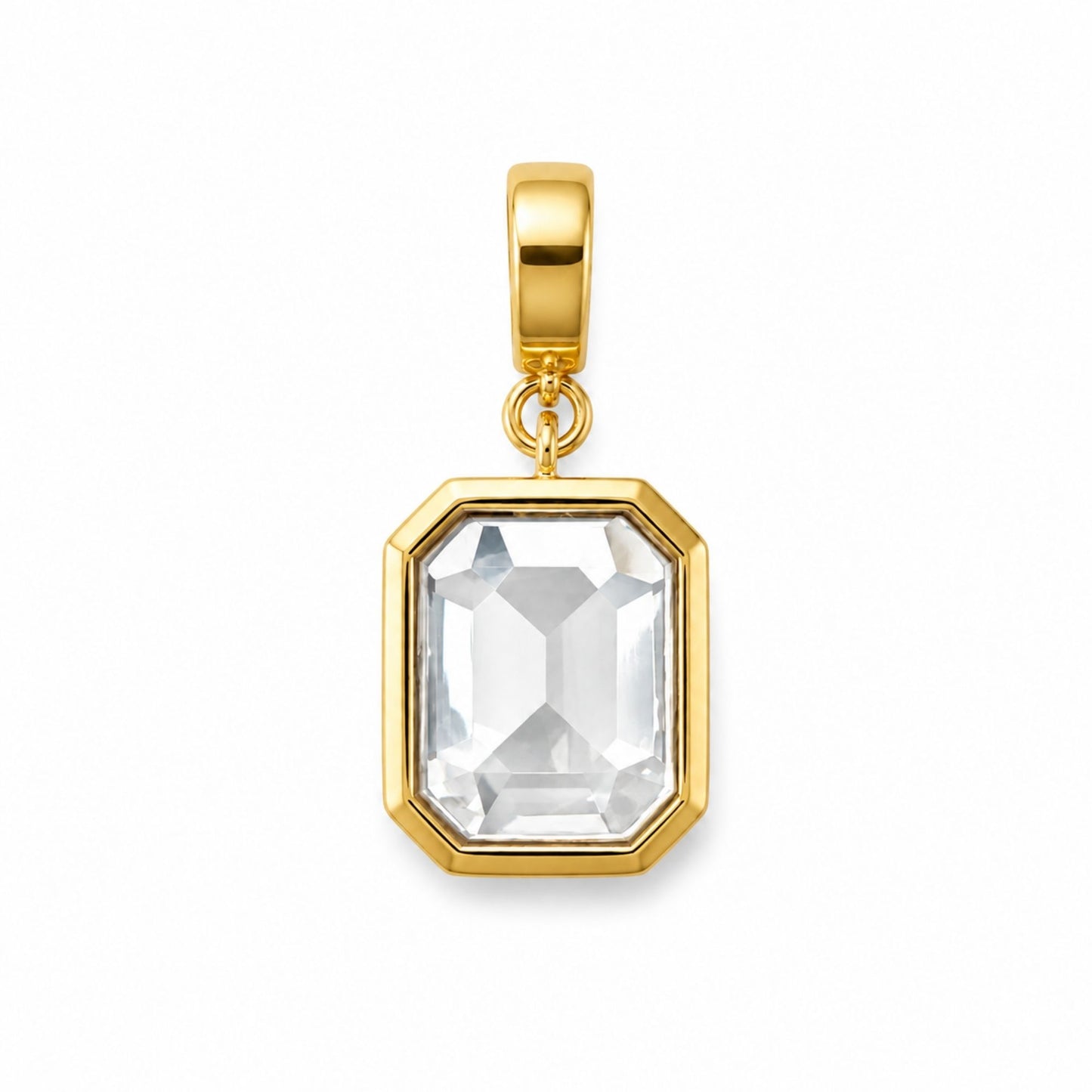 18k gold-plated Crystal Radiance Charm with a large faceted clear crystal and chain clasp