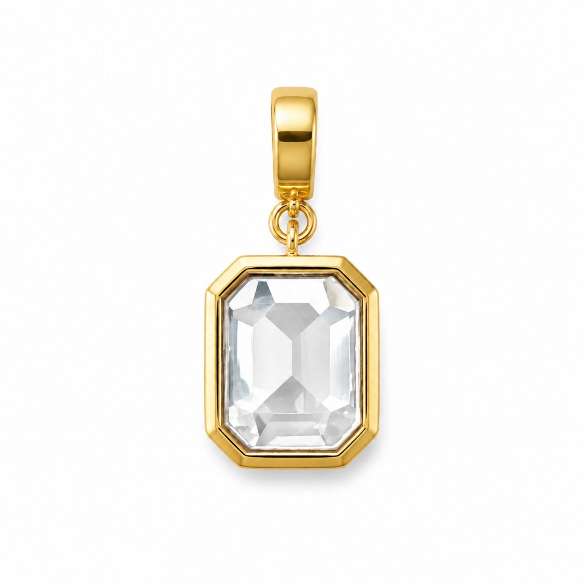 18k gold-plated Crystal Radiance Charm with a large faceted clear crystal and chain clasp