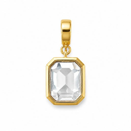 18k gold-plated Crystal Radiance Charm with a large faceted clear crystal and chain clasp