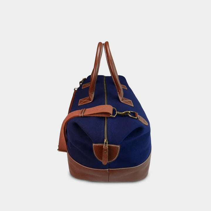 Blue Canvas and Leather Duffle Bag