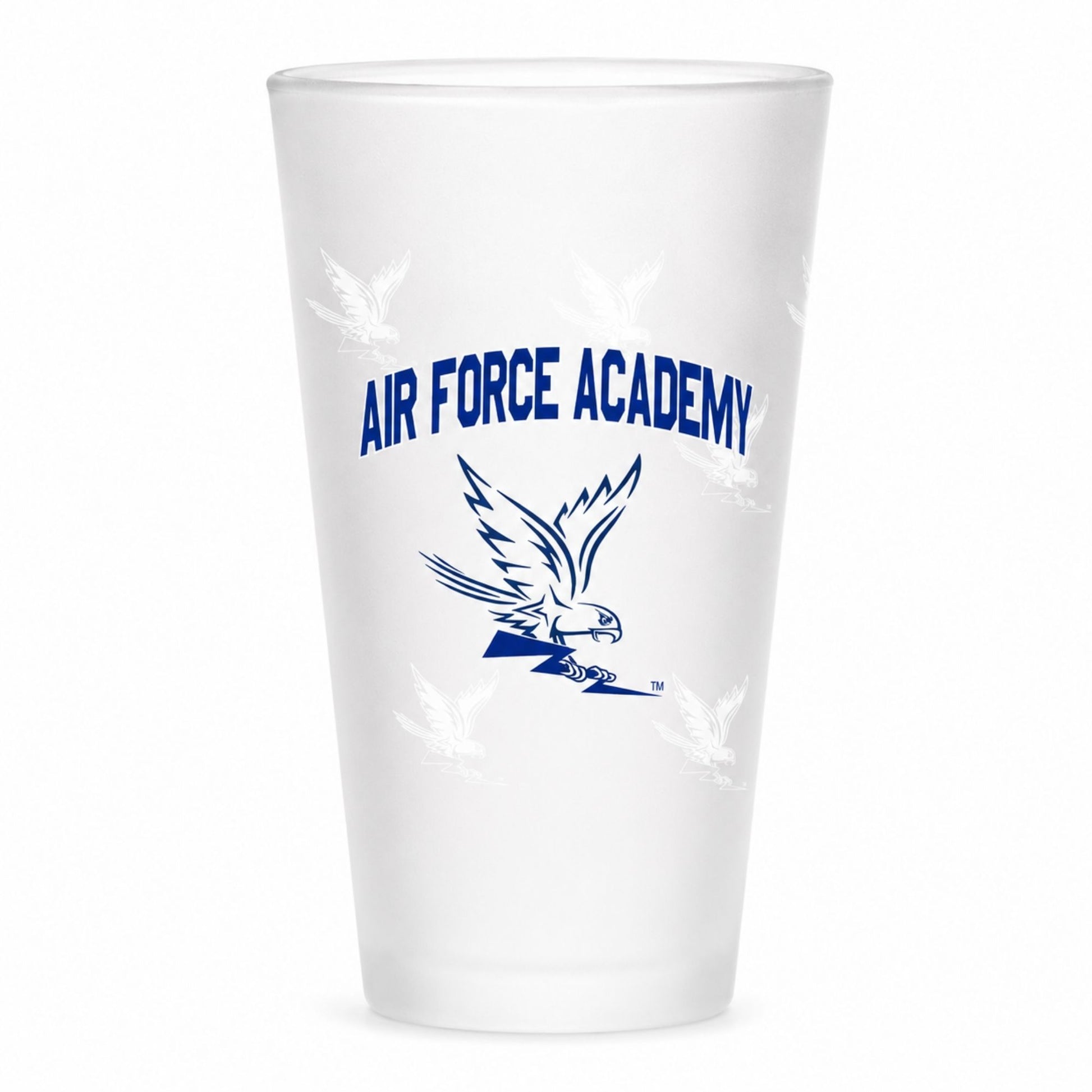 Fighting Falcons frosted pint glass with Air Force Academy design and matte finish
