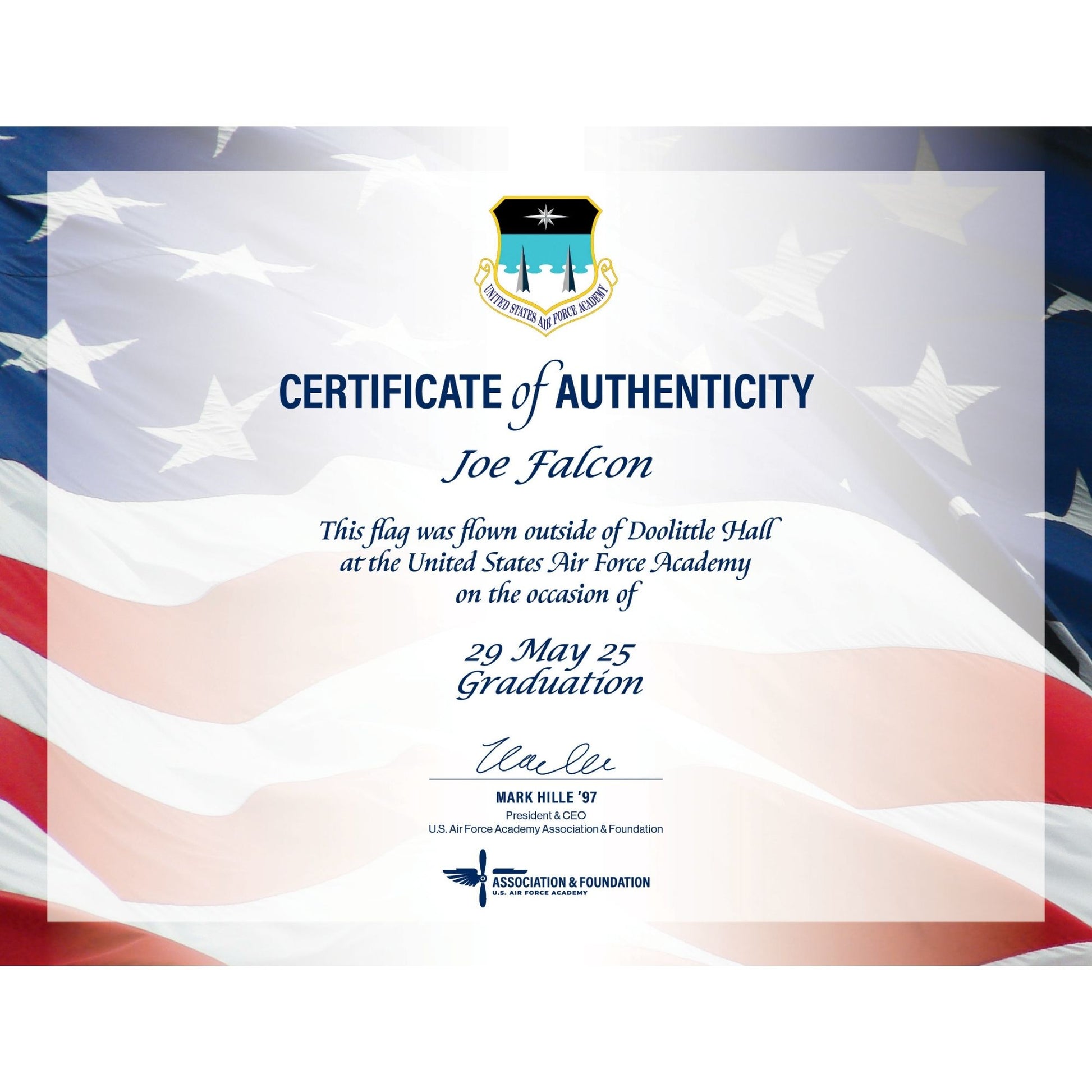 flown flag program certificate of authenticity