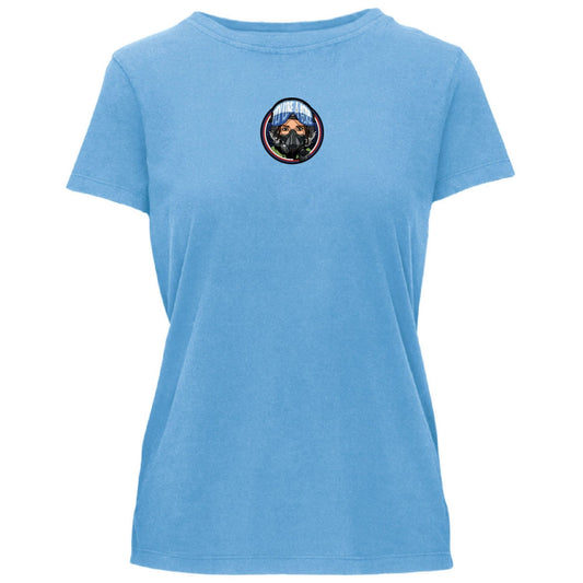 Women’s blue Fly Like a Girl Air Force graphic t-shirt with aviation-inspired chest design and flattering women’s fit.