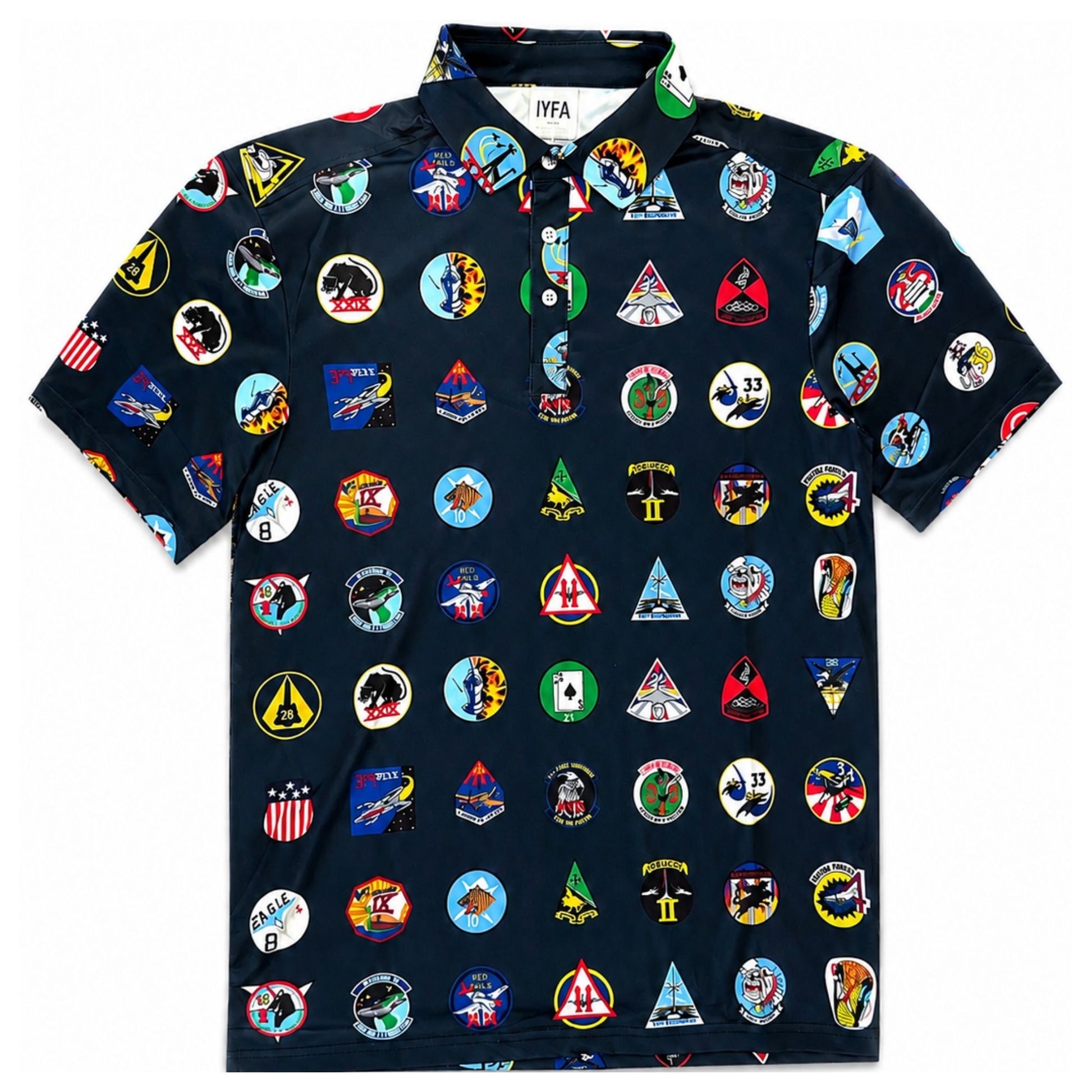Show your USAFA spirit with the Forty Squadrons. One Family. Polo featuring all 40 squadron emblems and a comfortable 88% polyester, 12% spandex performance fabric.