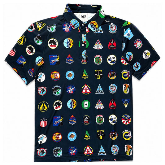 Show your USAFA spirit with the Forty Squadrons. One Family. Polo featuring all 40 squadron emblems and a comfortable 88% polyester, 12% spandex performance fabric.