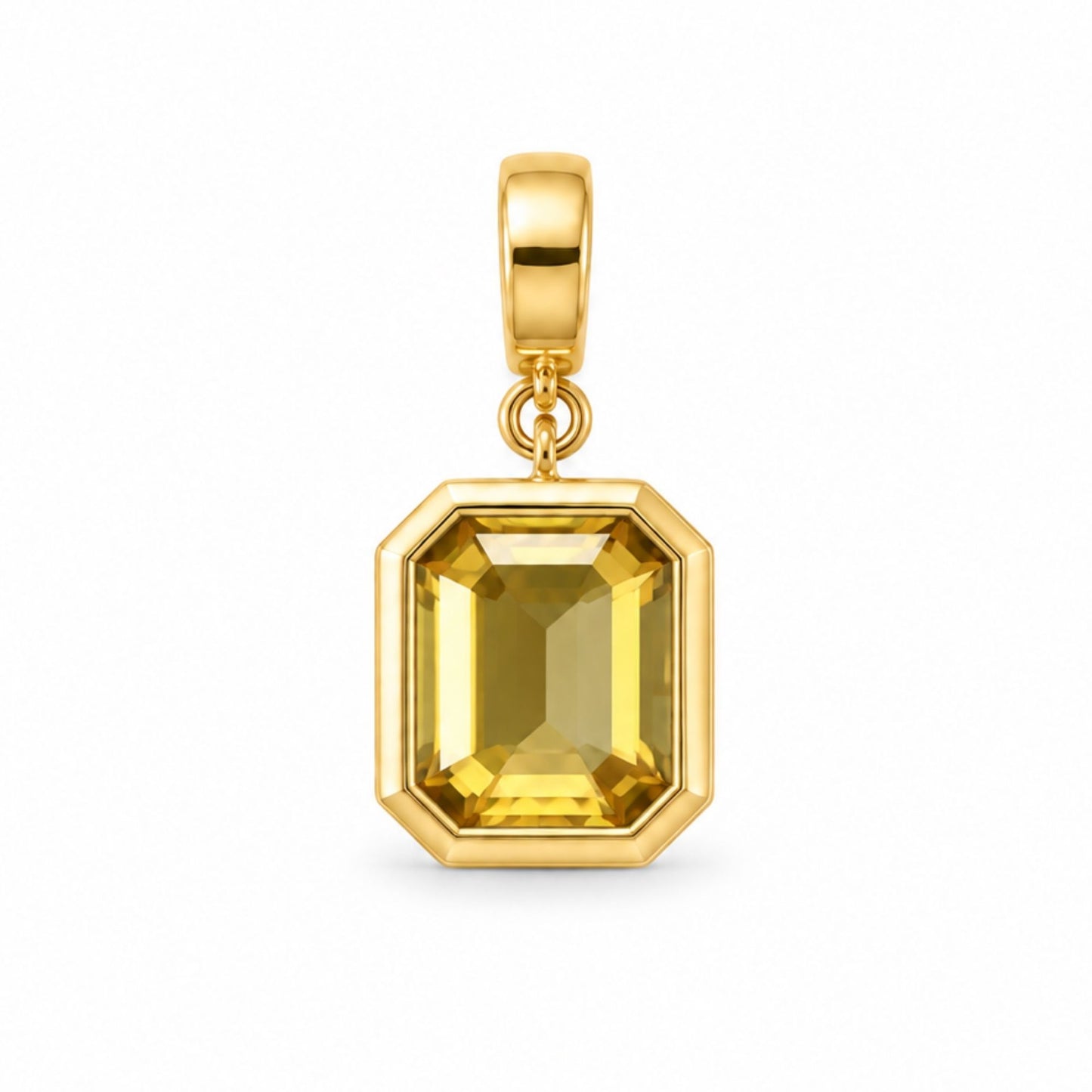 Gold Radiance Charm with an emerald-cut golden gemstone in a polished gold-tone setting.