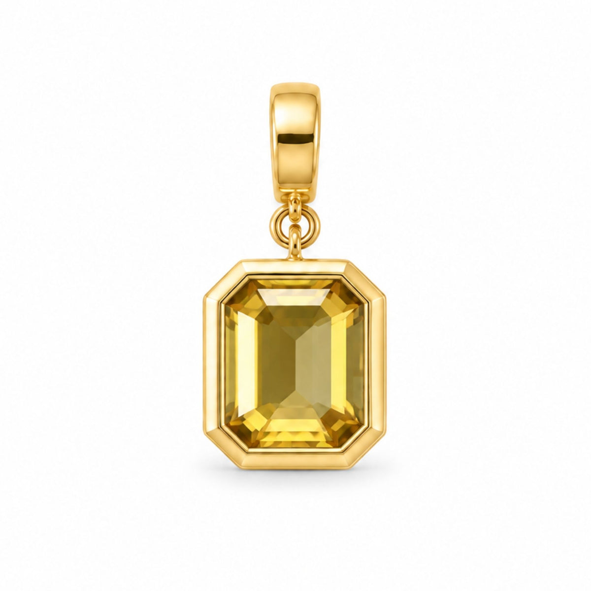 Gold Radiance Charm with an emerald-cut golden gemstone in a polished gold-tone setting.
