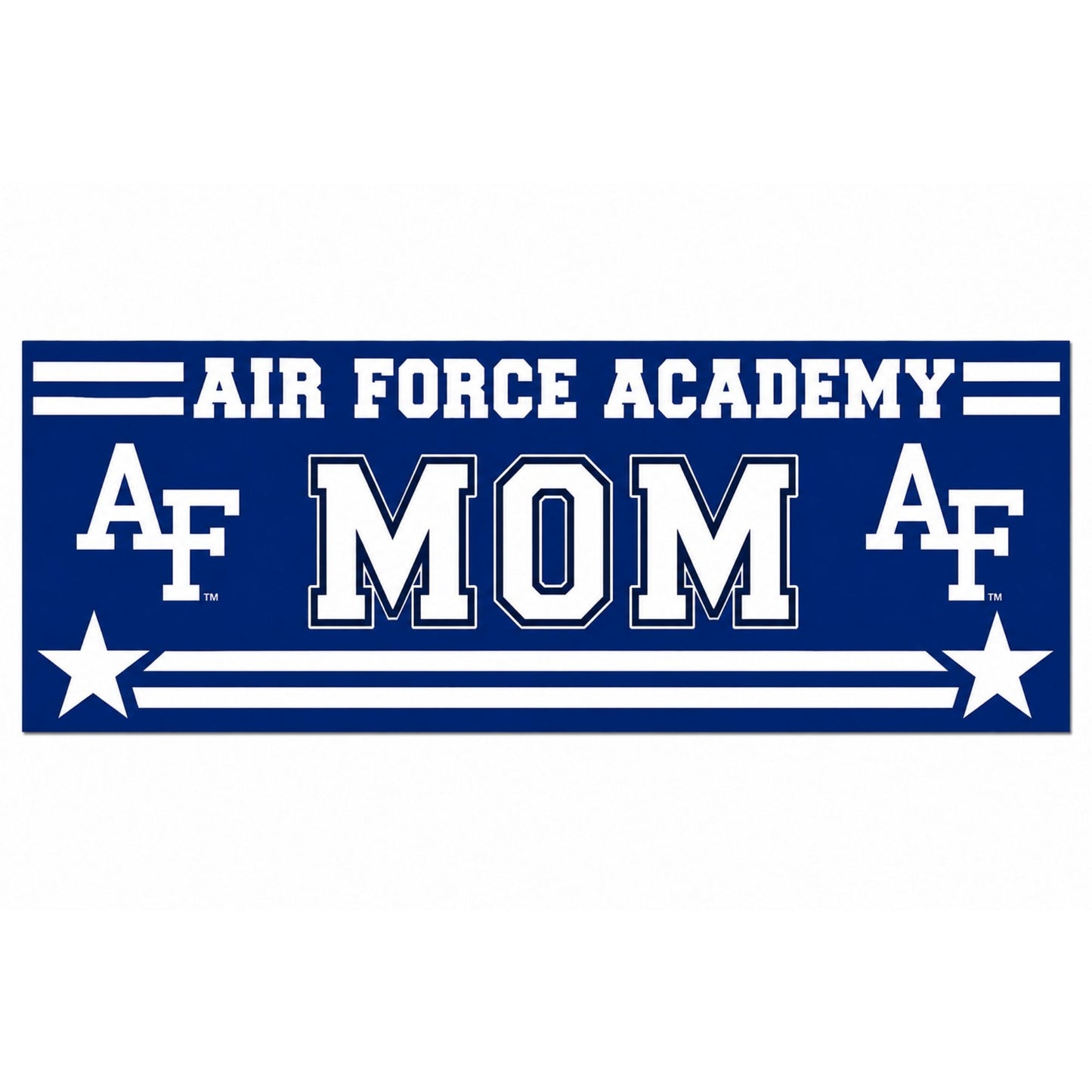 Long Blue Line Mom Sticker featuring Air Force Academy AF logos, bold blue-and-white graphics, and collegiate styling.
