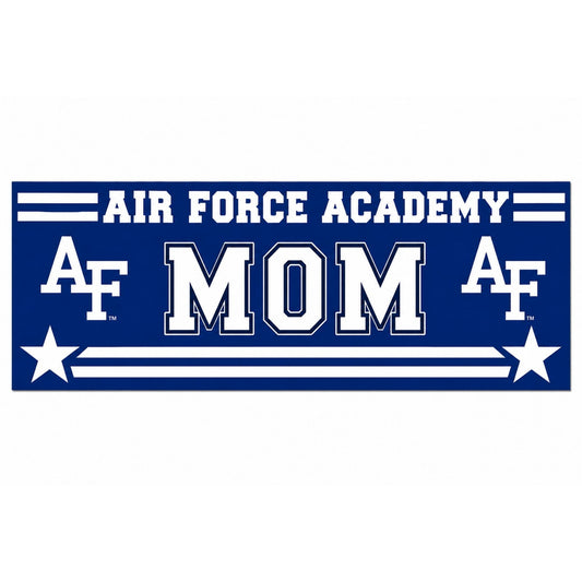Long Blue Line Mom Sticker featuring Air Force Academy AF logos, bold blue-and-white graphics, and collegiate styling.
