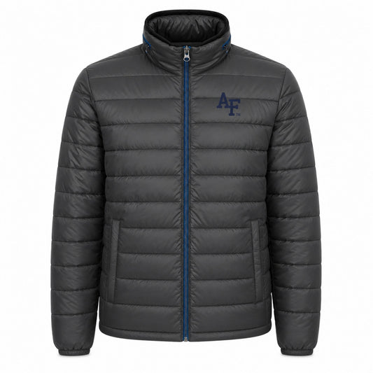 Men’s charcoal Air Force puffy jacket with AF logo
