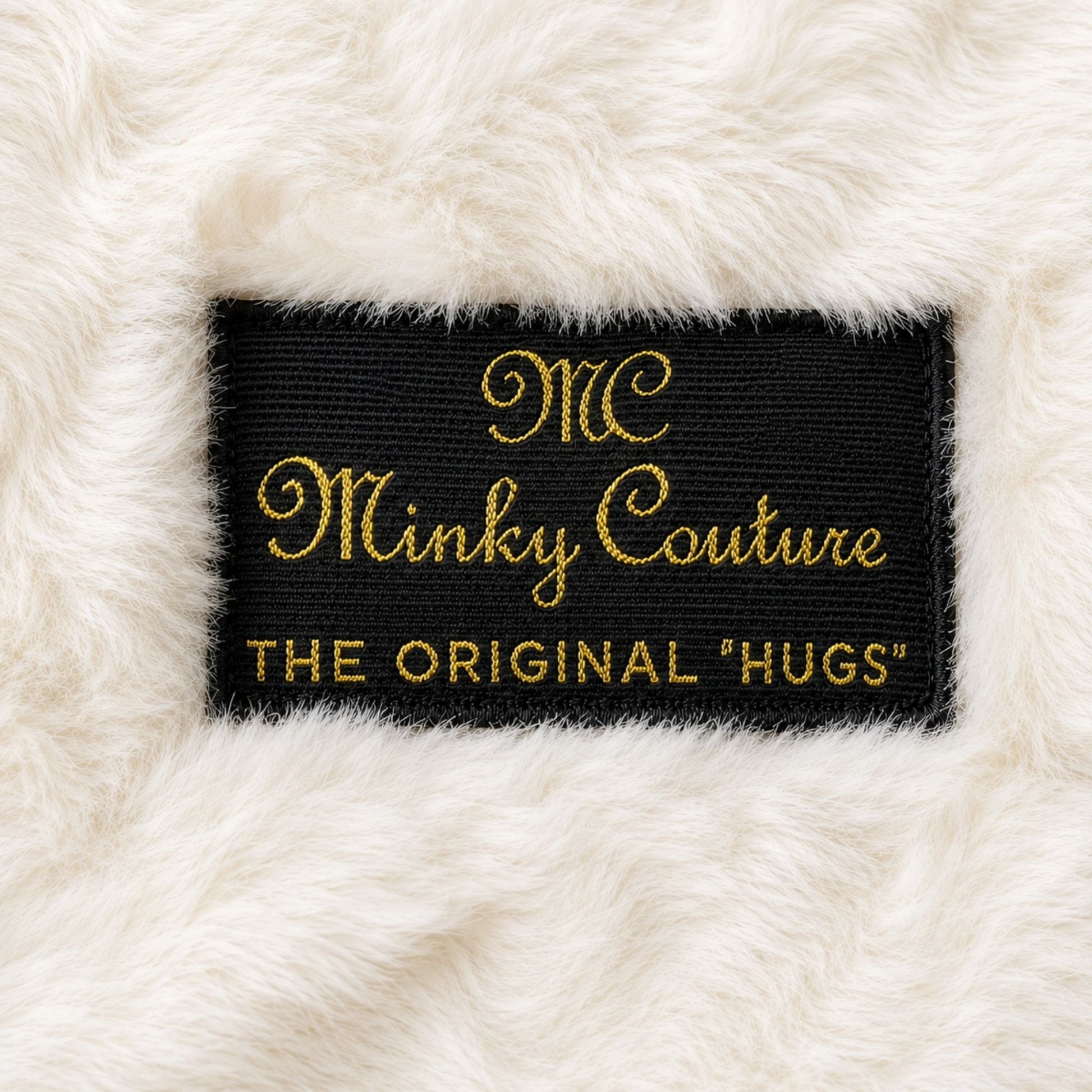 Cream Minky Couture Hugs Air Force Blanket featuring an embroidered white Air Force AF patch on ultra-soft plush minky fabric.