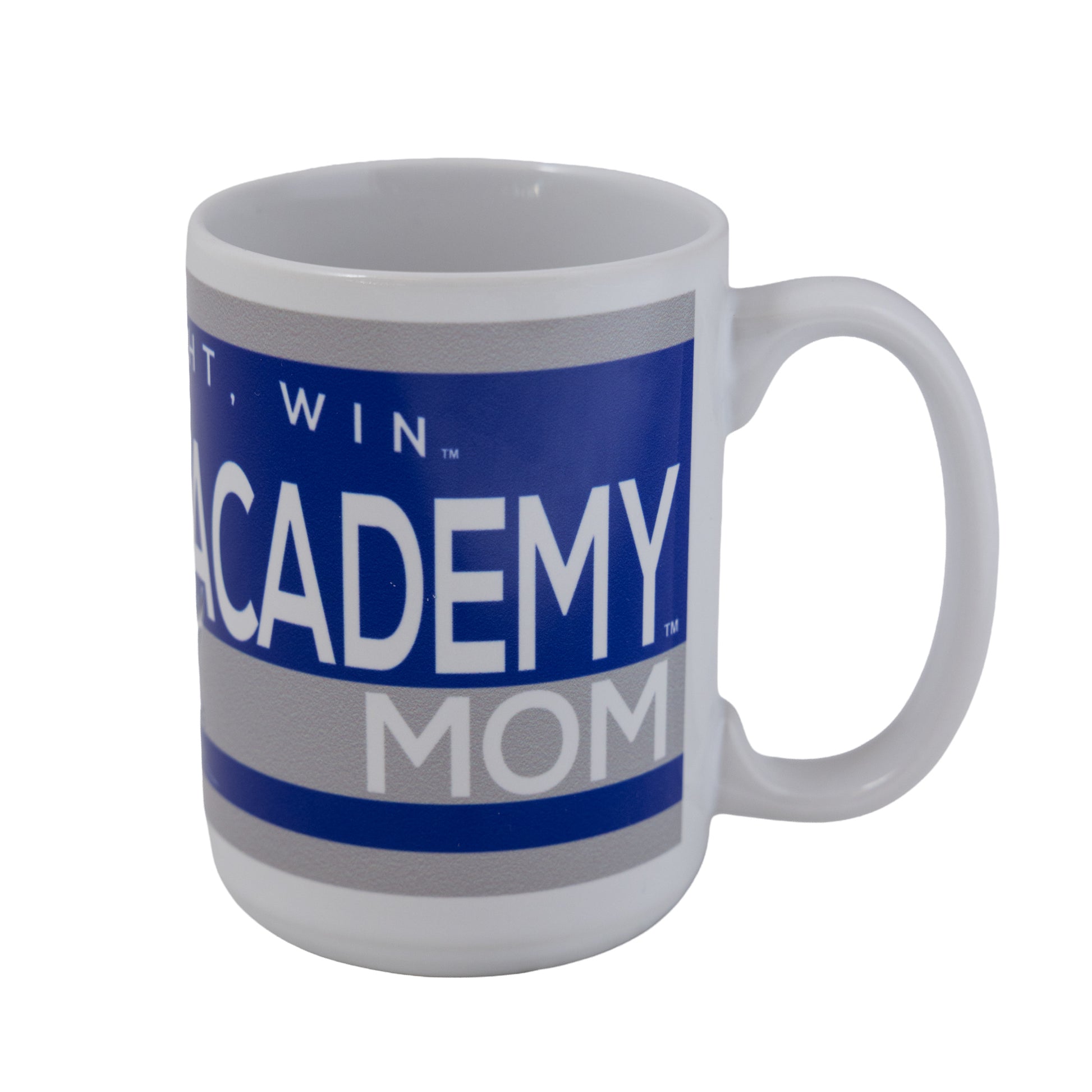 15oz Mom Air Force Mighty Mug with blue and gray wrap design and handle