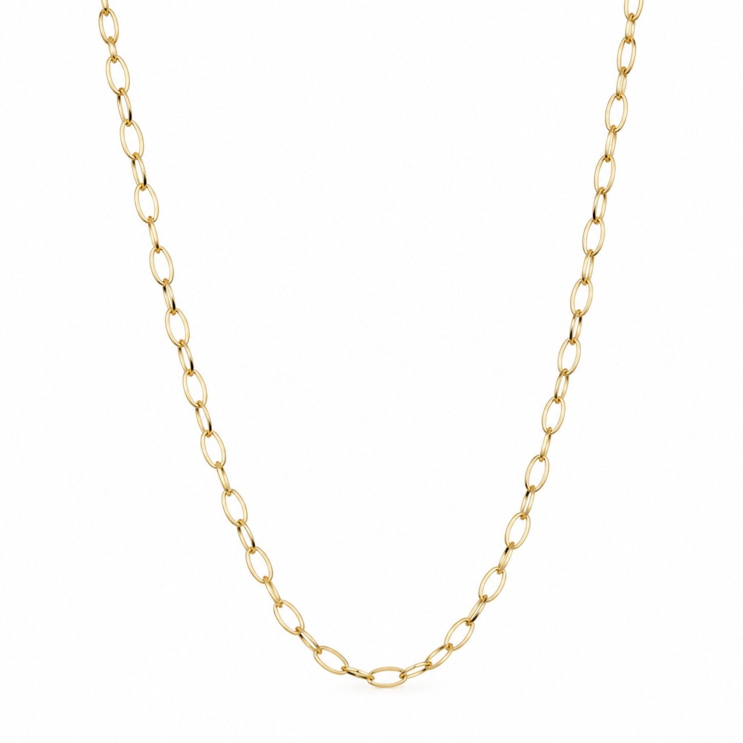 My Cadet Charm Necklace – Anna featuring delicate polished gold-tone oval links on a white background.