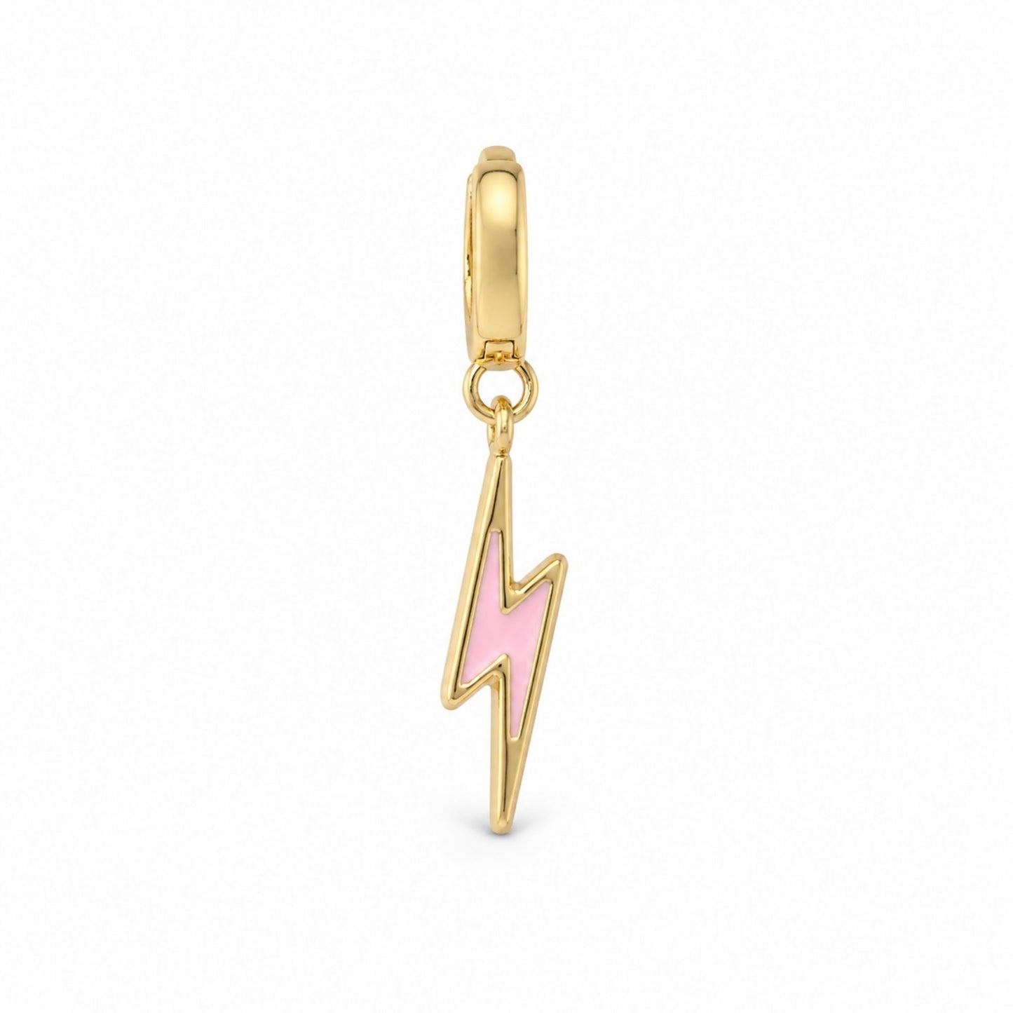 18k gold-plated lightning bolt charm with pink enamel center and chain clasp