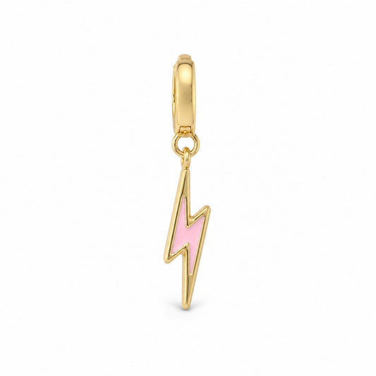 18k gold-plated lightning bolt charm with pink enamel center and chain clasp