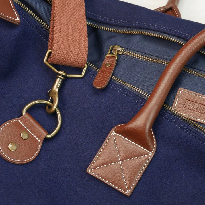 Blue Canvas and Leather Duffle Bag