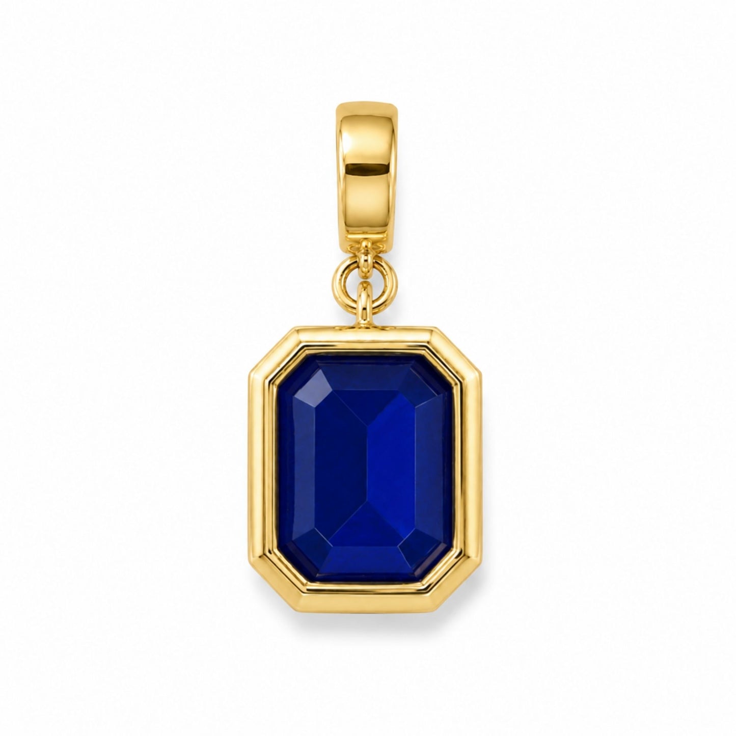 18k gold-plated Royal Blue Radiance Charm with a large faceted blue crystal and chain clasp