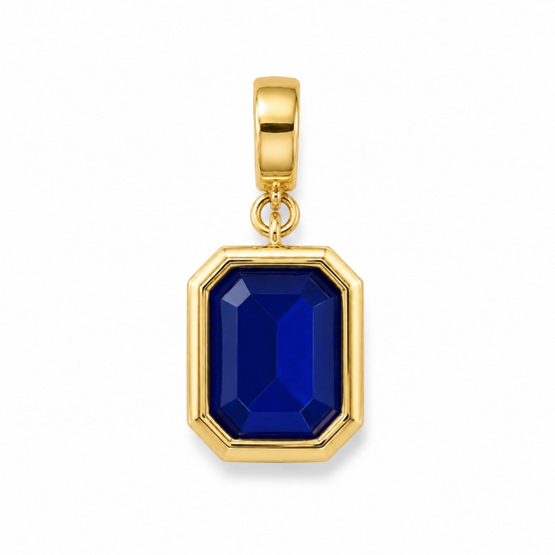 18k gold-plated Royal Blue Radiance Charm with a large faceted blue crystal and chain clasp