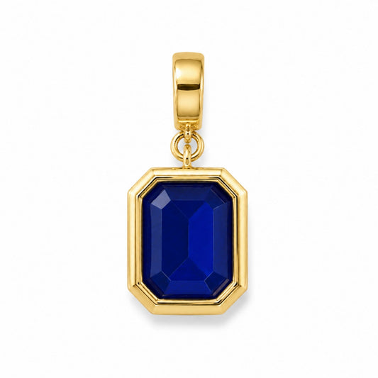 18k gold-plated Royal Blue Radiance Charm with a large faceted blue crystal and chain clasp