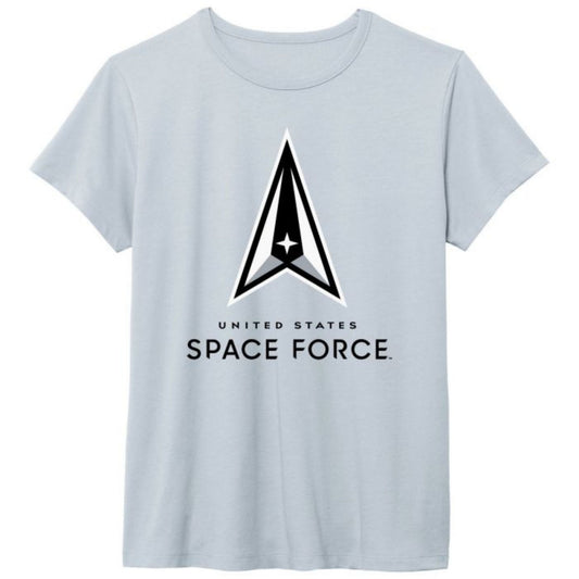 Light blue t-shirt featuring the United States Space Force official delta logo with black and white graphic and “United States Space Force” text.