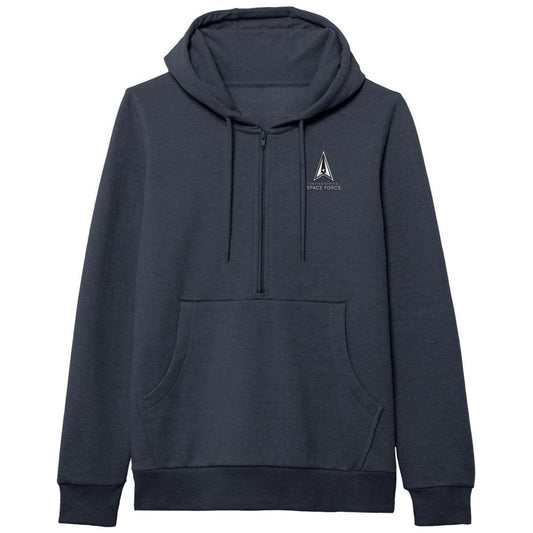 Space Force Women’s Athleisure Half-Zip Hoodie in navy heather with embroidered Space Force Delta logo