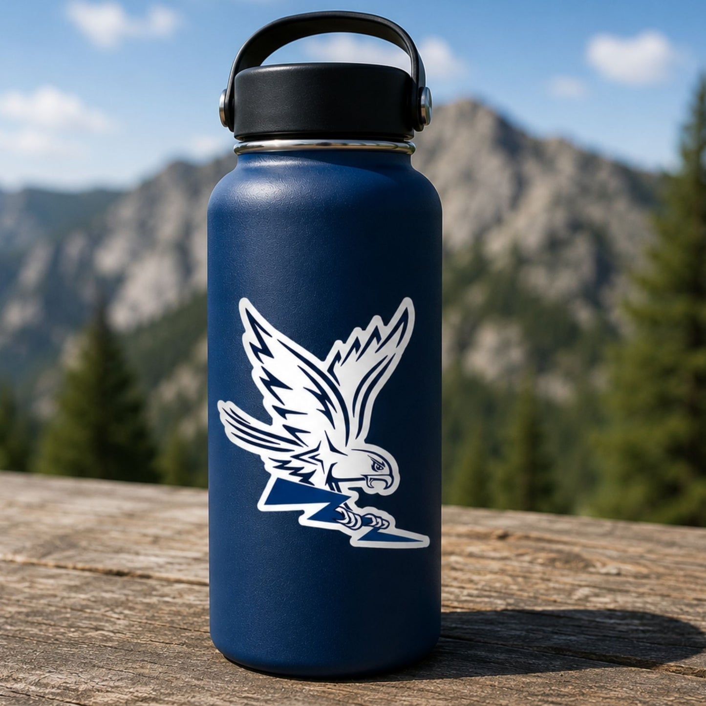 Air Force Academy Spirit Falcon sticker featuring a soaring falcon above a blue lightning bolt.