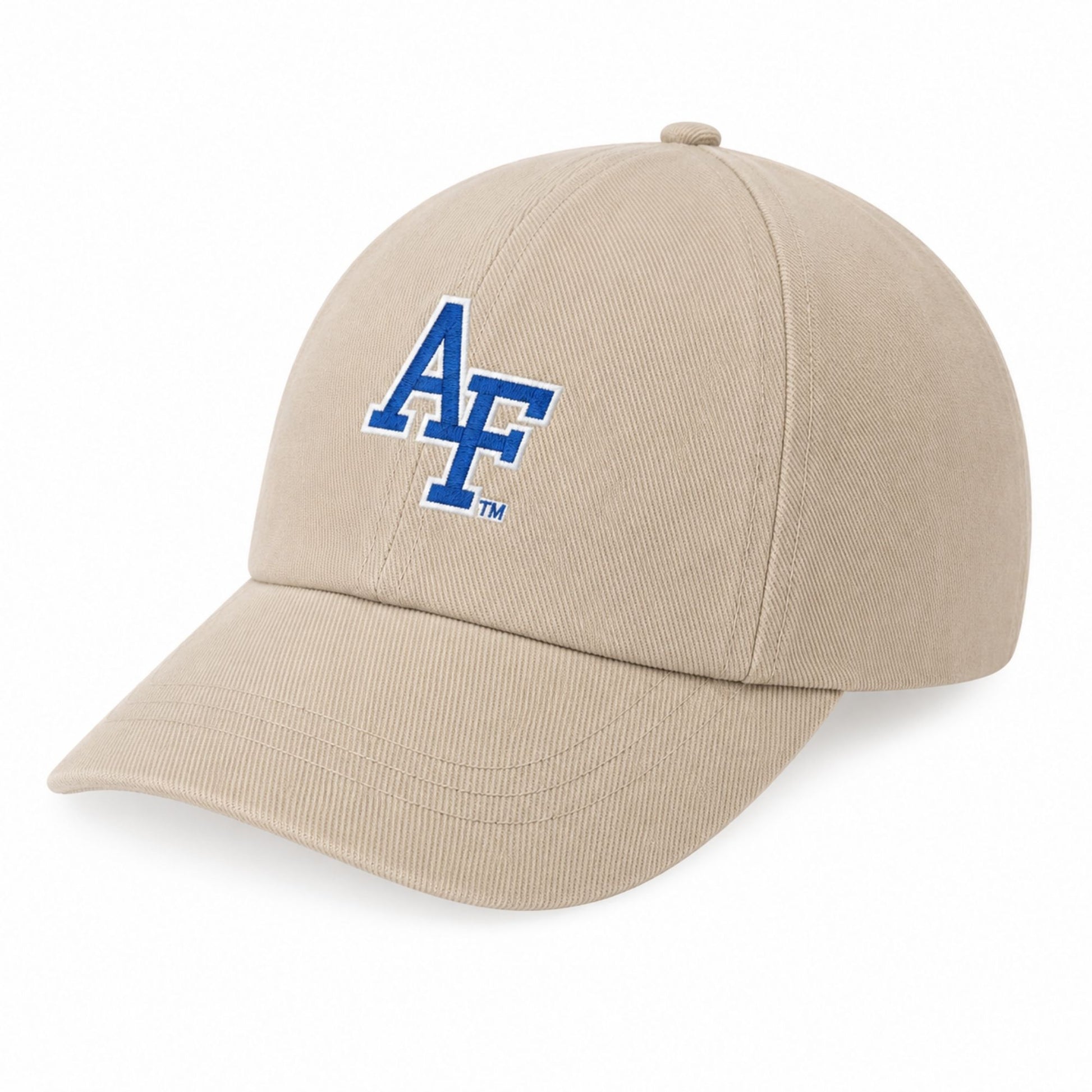 Toddler khaki baseball cap featuring an embroidered Air Force AF logo on the front.