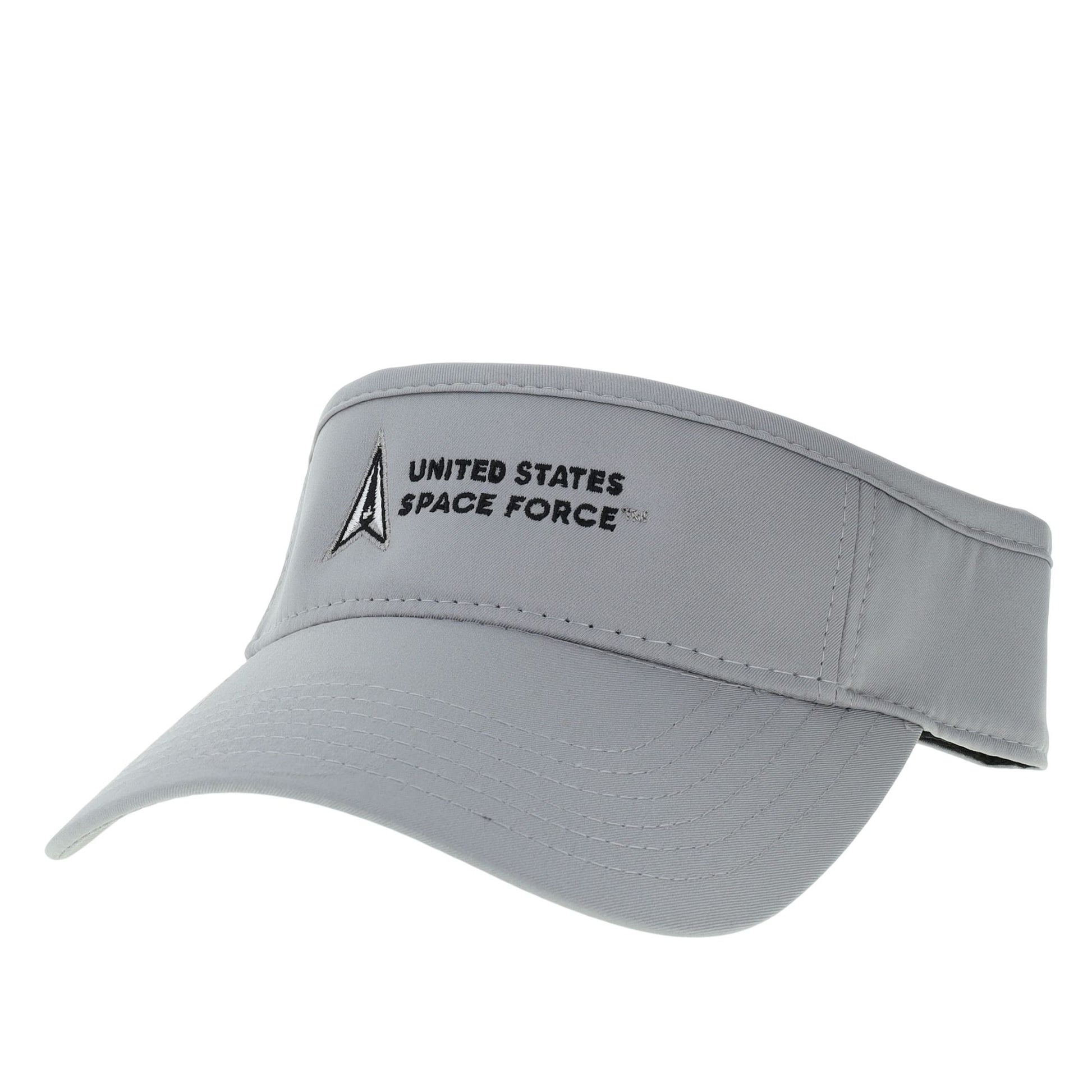 United States Space Force grey visor with embroidered Space Force logo and curved bill