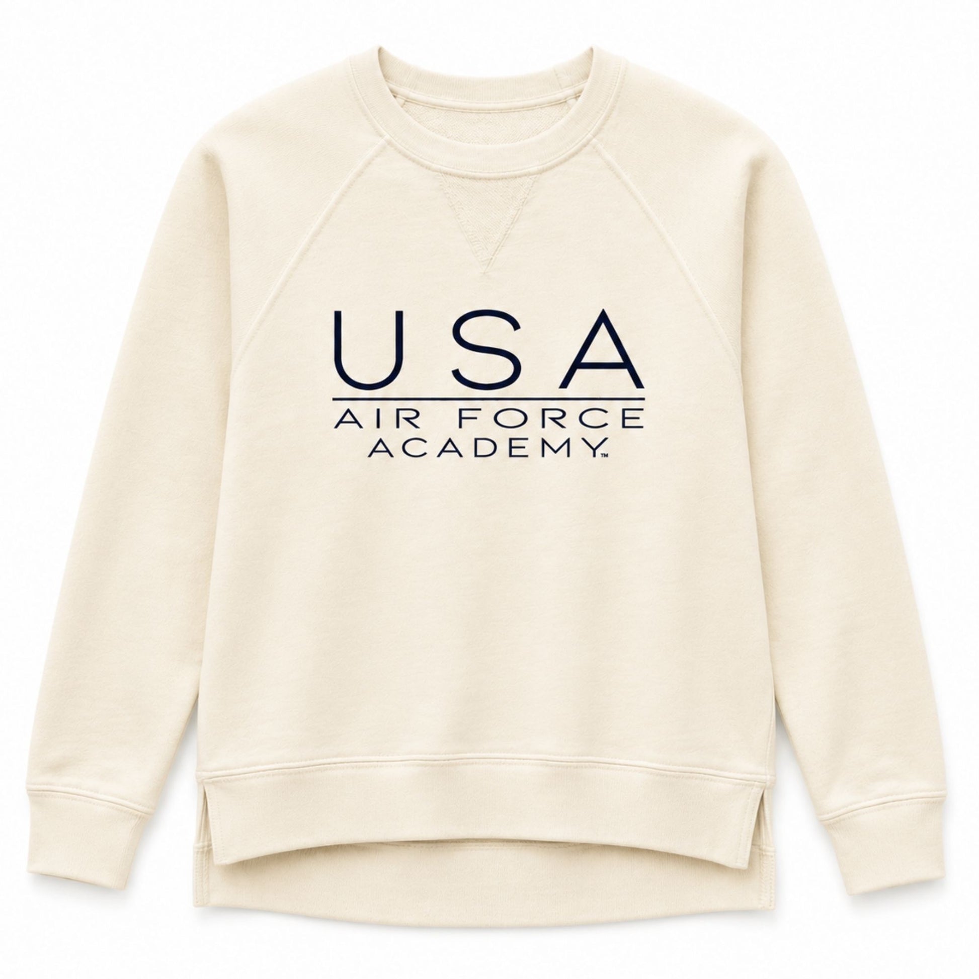 USAFA All-American Terry Crewneck in cream with raglan sleeves and relaxed fit