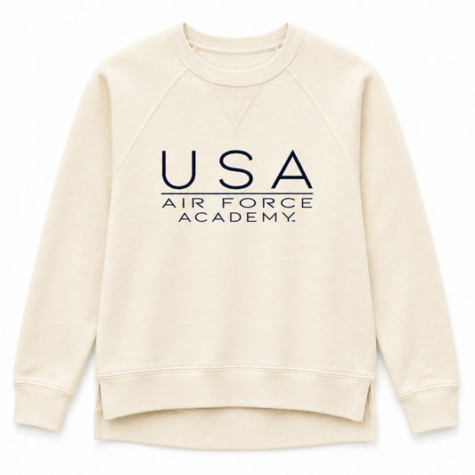 USAFA All-American Terry Crewneck in cream with raglan sleeves and relaxed fit