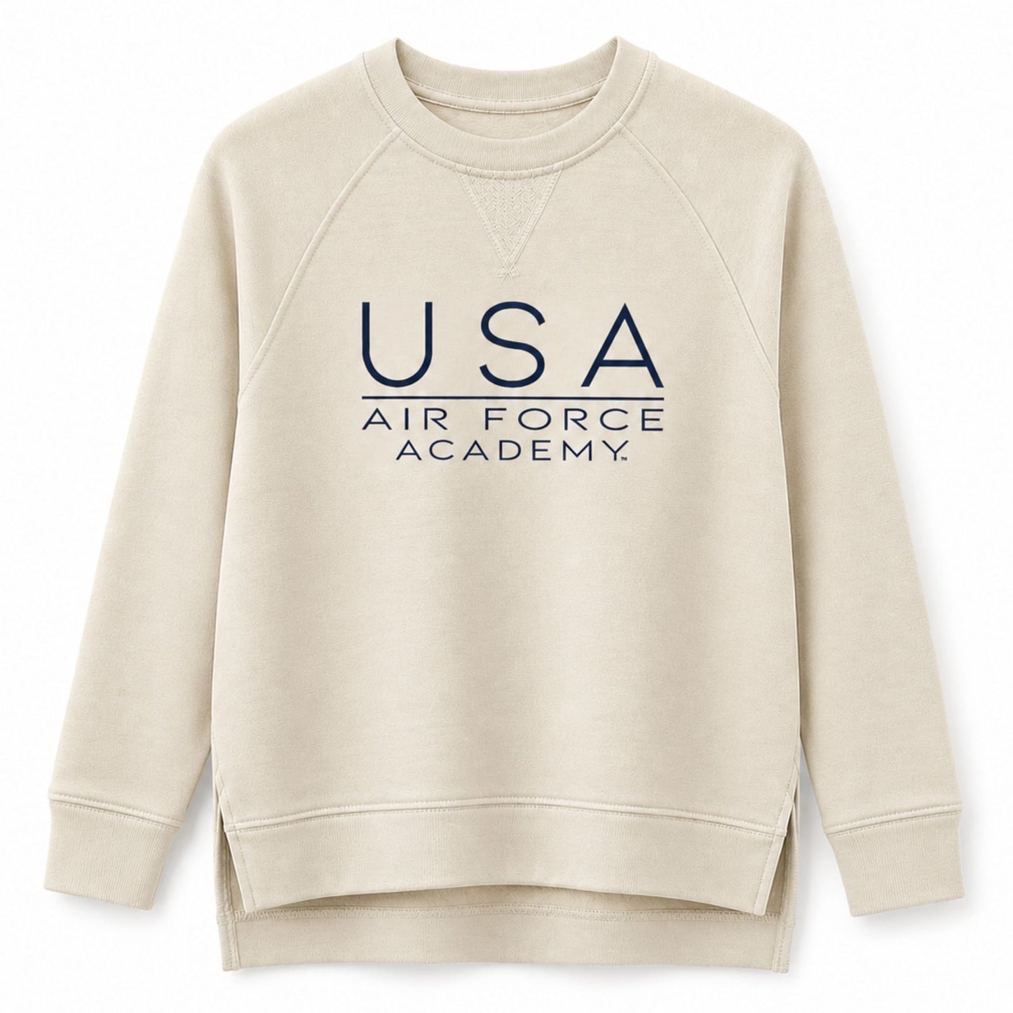 USAFA All-American Terry Crewneck in cream with raglan sleeves and relaxed fit