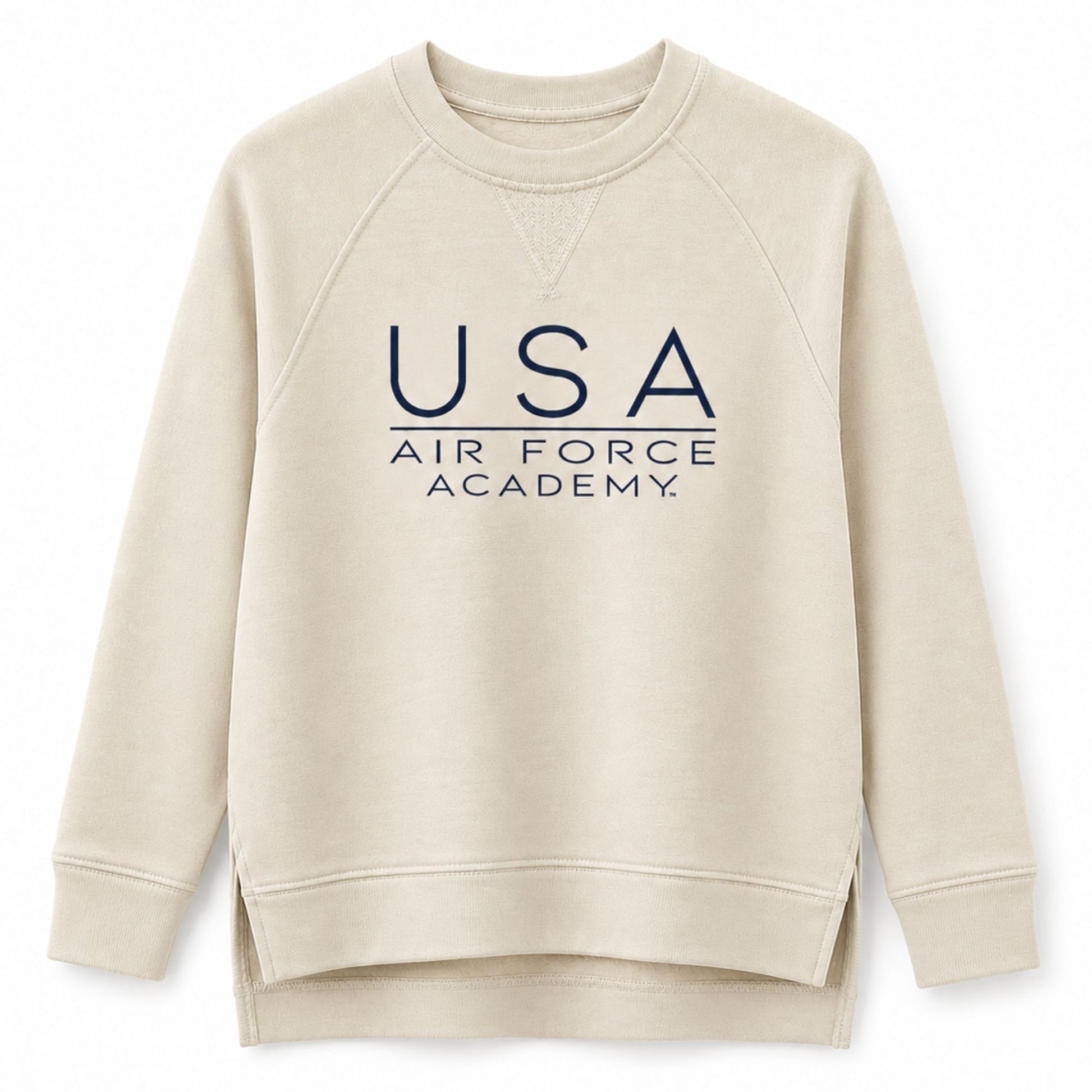 USAFA All-American Terry Crewneck in cream with raglan sleeves and relaxed fit