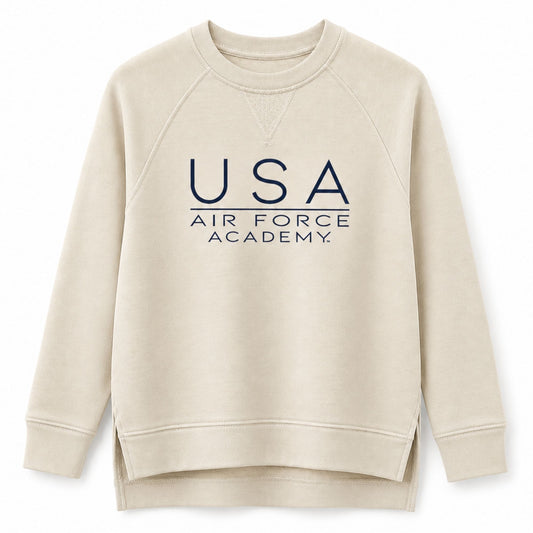 USAFA All-American Terry Crewneck in cream with raglan sleeves and relaxed fit
