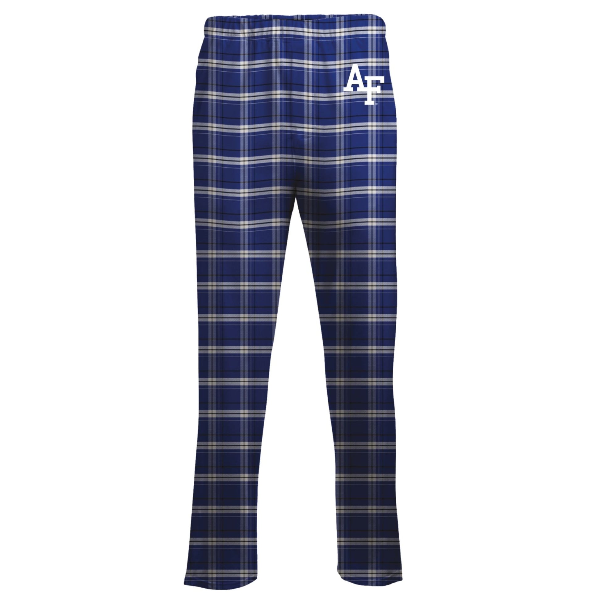 Blue class color plaid flannel pants with AF logo on the hip