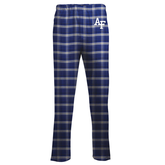 Blue class color plaid flannel pants with AF logo on the hip