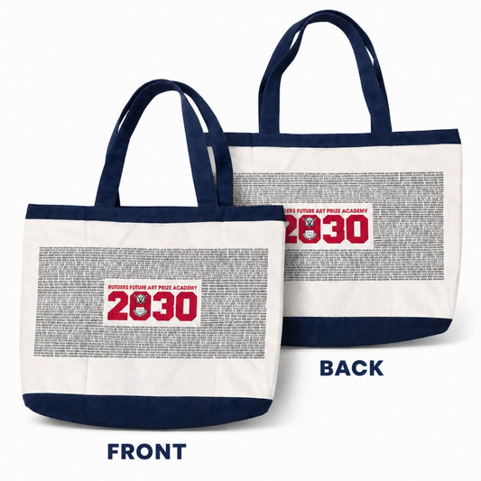 Front and back views of the United States Air Force Academy Class of 2030 canvas tote with navy trim.