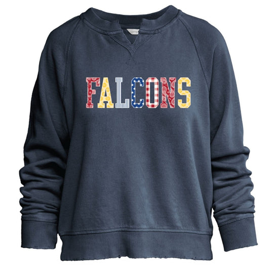 USAFA Falcons Americana crewneck sweatshirt in navy with patriotic patchwork lettering