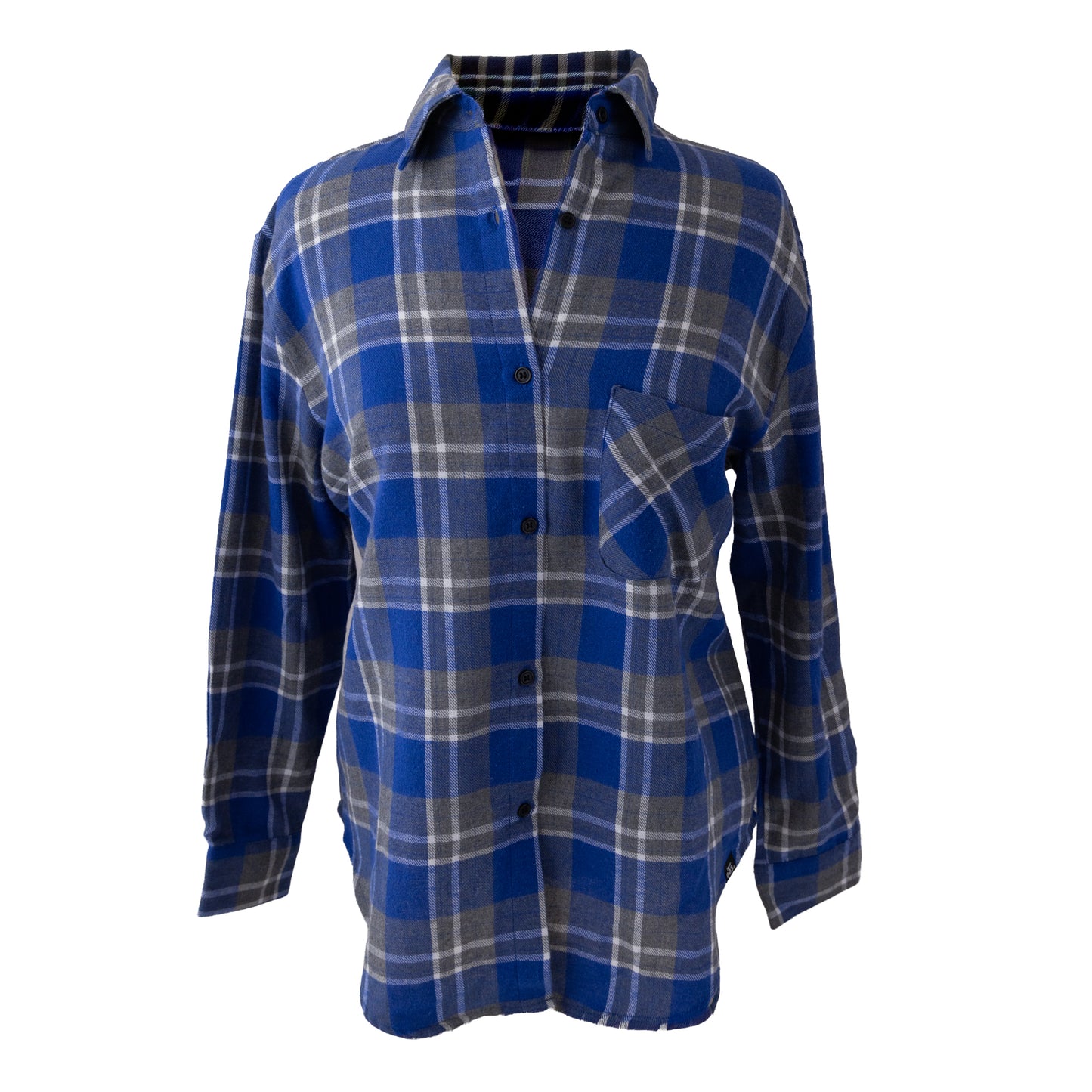 Blue and gray USAFA gameday plaid flannel shirt with button front and chest pocket