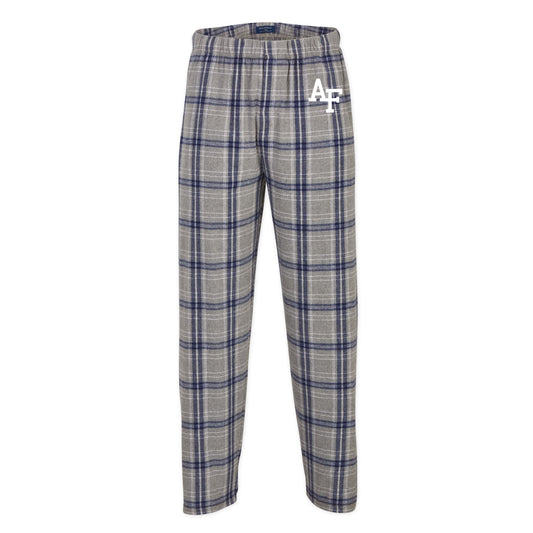 Silver class color plaid flannel pants with AF logo on the hip