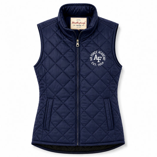 Women’s navy Air Force Academy diamond quilt vest with collegiate graphic