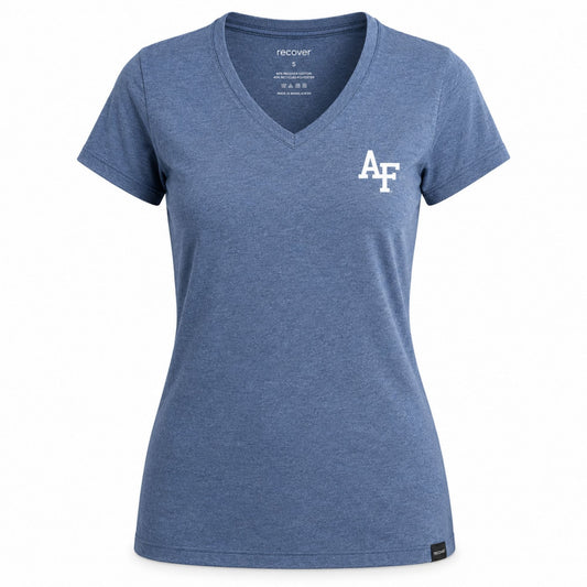 Women’s Air Force Academy Performance V-Neck Tee in blue heather with AF logo on chest