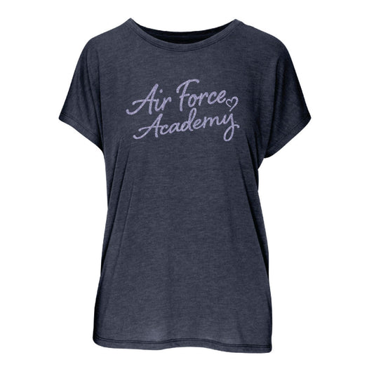 Women’s charcoal Air Force Academy t-shirt with sparkle script and heart detail
