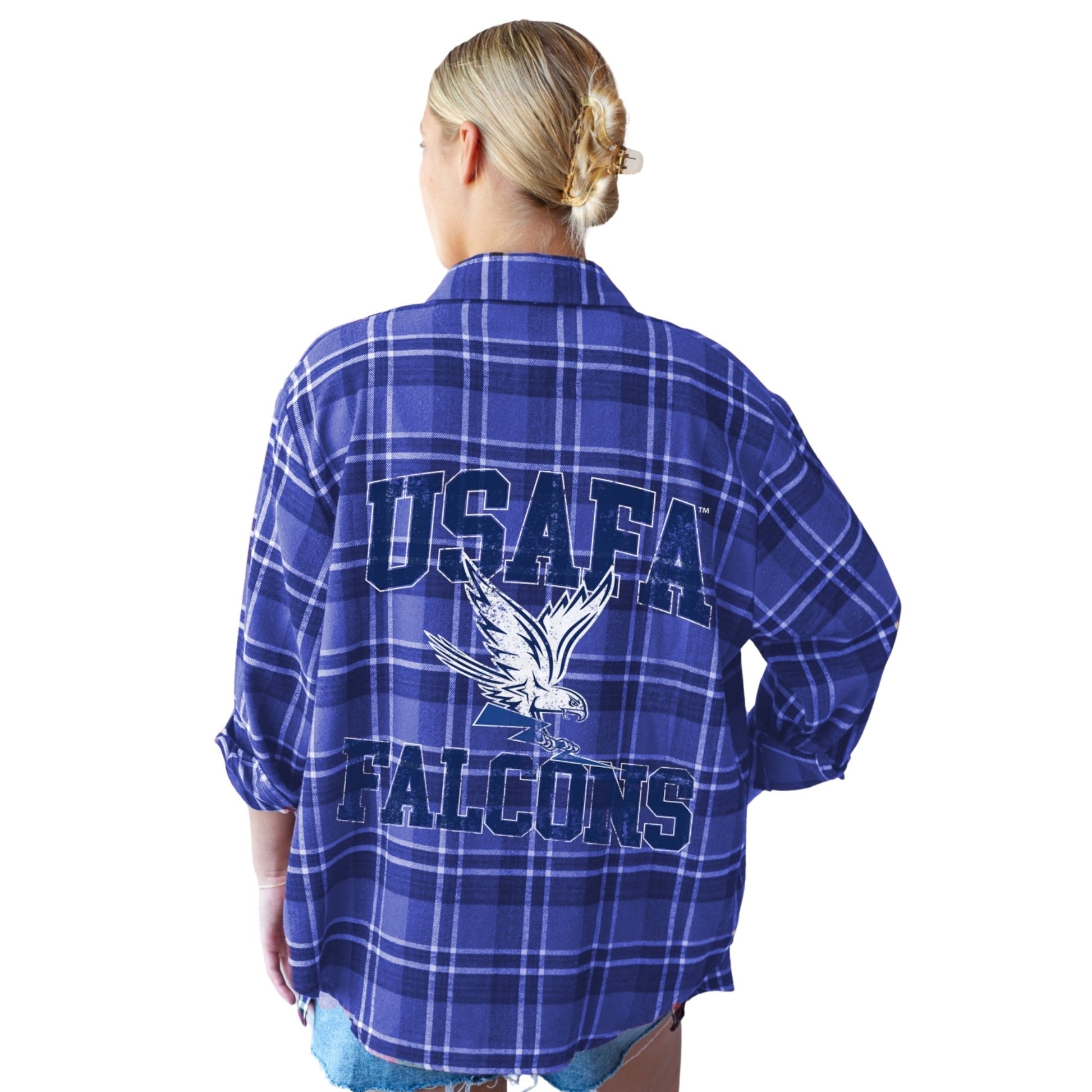 Women’s USAFA gameday plaid flannel shirt in royal blue